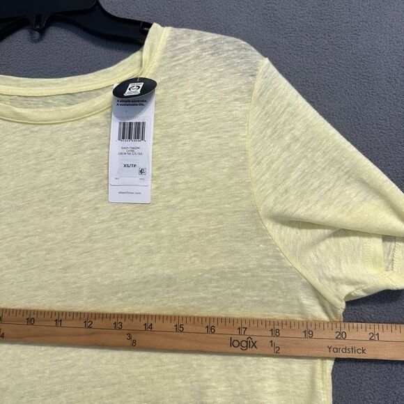 NWT Eileen Fisher 100% Organic Linen Jersey Crew Neck T Shirt Citrus Yellow XS - Picture 10 of 10